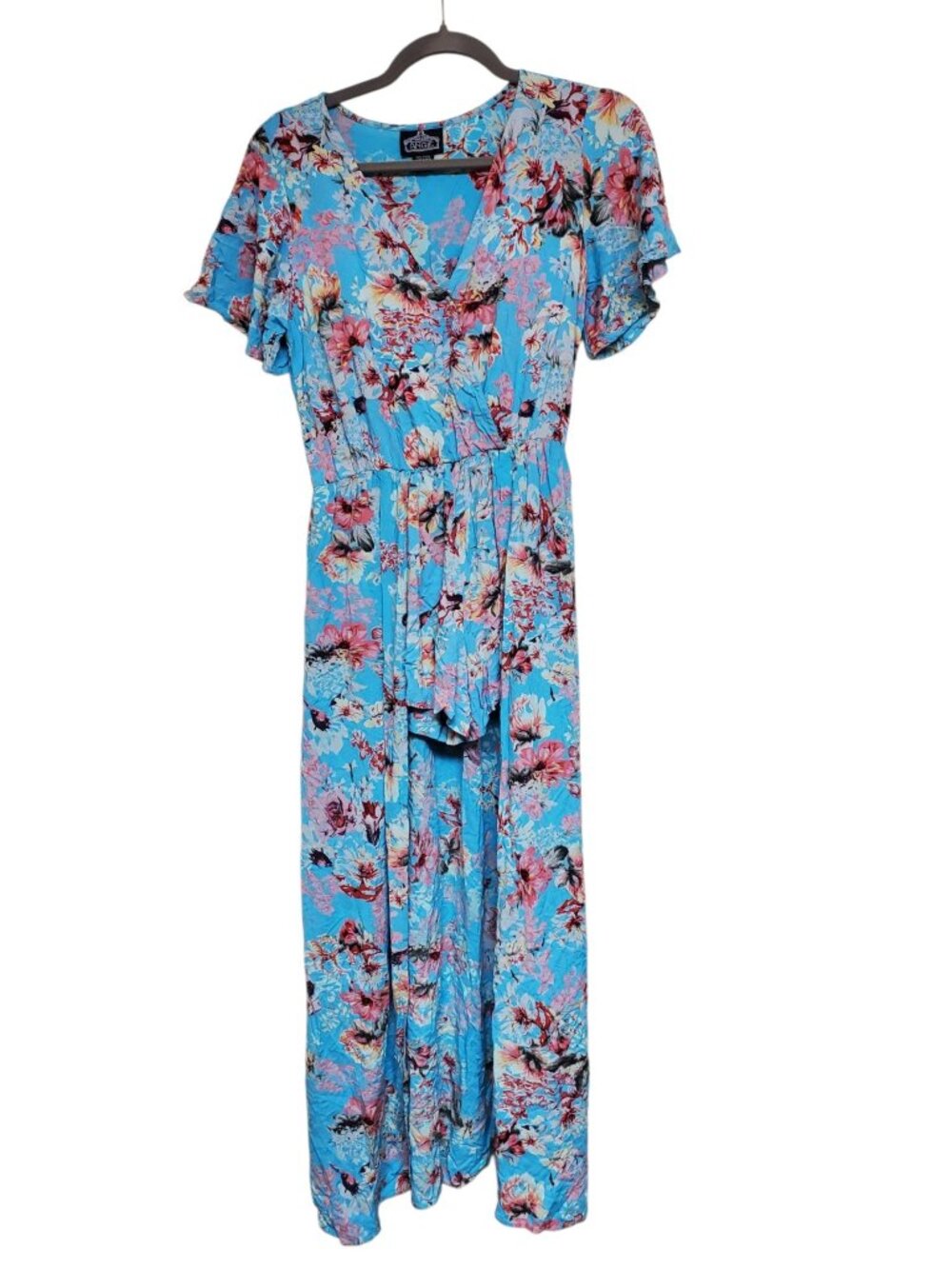 Angie Women's Blue Floral Boho Festival Long Maxi Skirted Romper Whimsy Fairy S